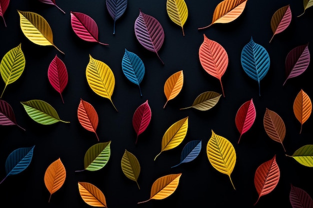 Colorful leaves on black background