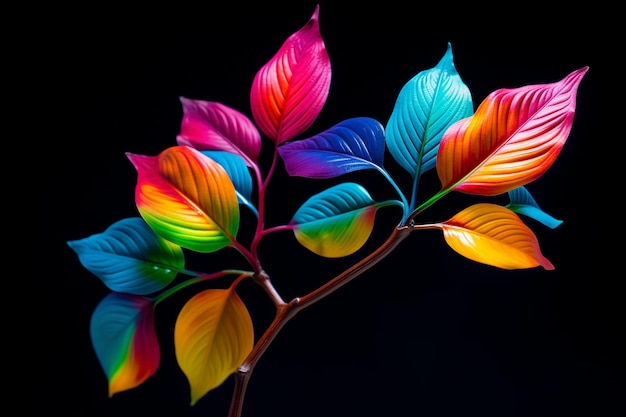 Colorful leaves on black background