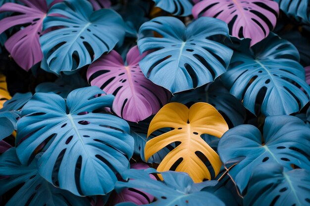 Colorful leaves on a blue background with dots and dots