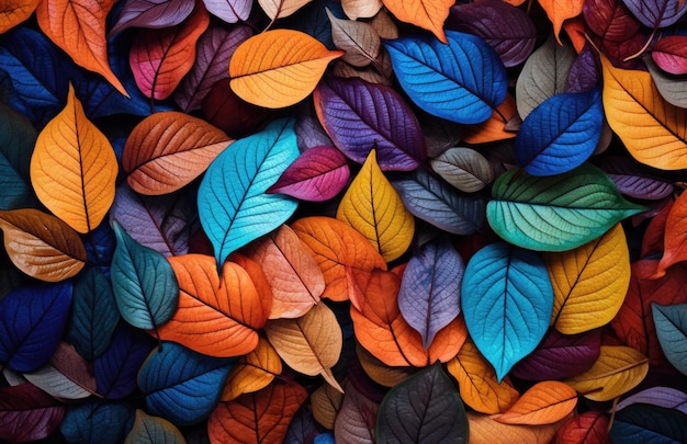 Colorful leaves lying on the ground background in the style of a color palette perfect for autum Creative AI