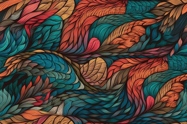 Colorful leaves pattern on a brown background Generative AI