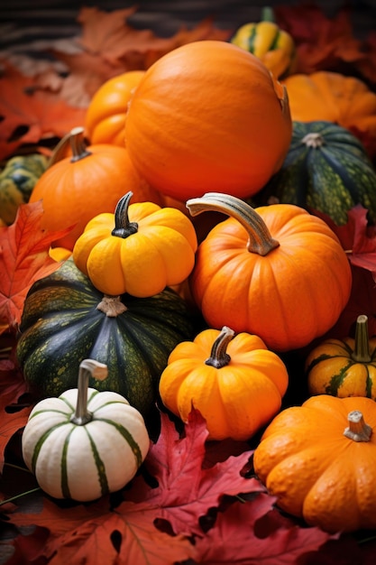 Colorful leaves and pumpkins evoke the essence of autumn