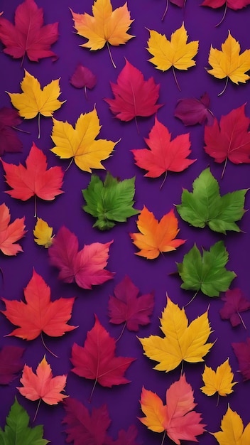 Colorful leaves on a purple background