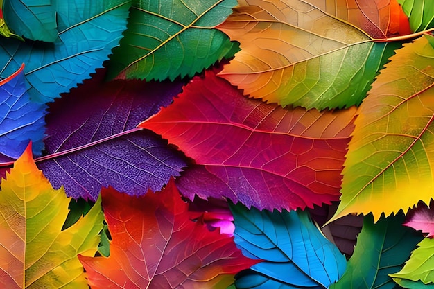 Colorful leaves on a table