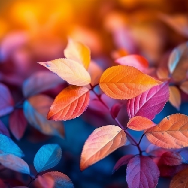 Разноцветные листья на дереве осенью