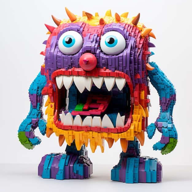 Photo colorful lego monster detailed sculptural expression in gigantic scale