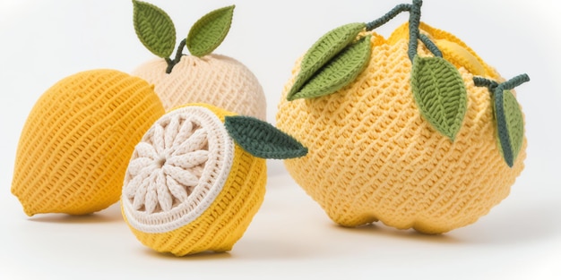 다채로운 레몬 과일 모양 크로 셰 뜨개질 예술 그림