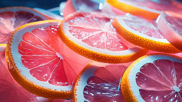 colorful lemon slices sliced up on transparent and light colored background