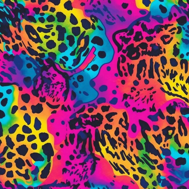 A colorful leopard print fabric with black spots and spots generative ai