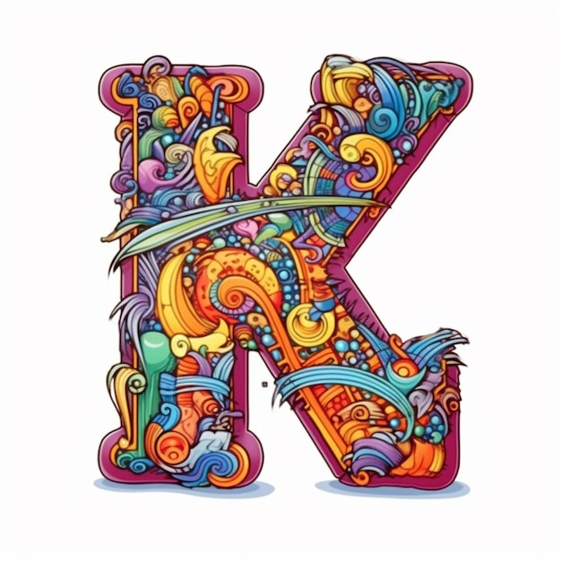 A colorful letter k with a swirly design on it generative ai