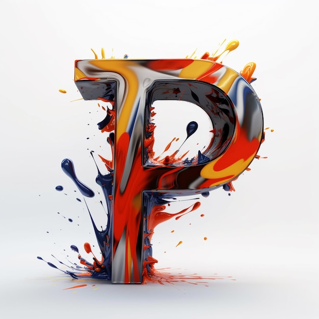 A colorful letter p is made by a spray paint splatter.