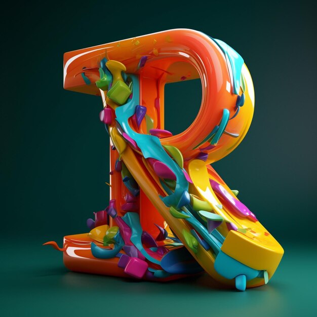 A colorful letter r is made by a spray paint effect.