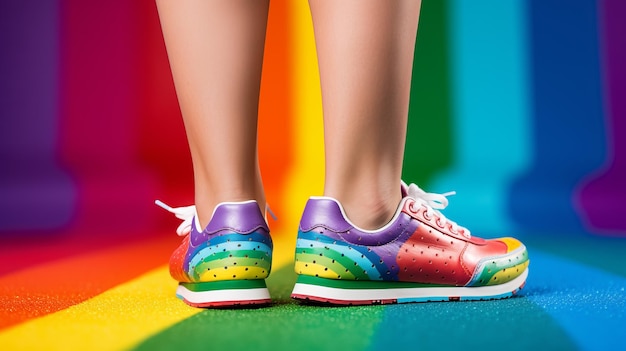 Colorful lgbt shoes on legs detailoriented and ultra detailed