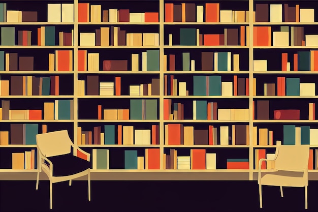 Colorful library shelves with books