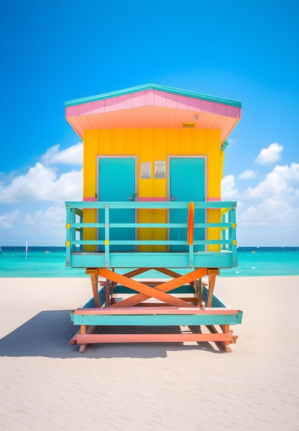 A colorful lifeguard tower on the beach in nassau, bahamas