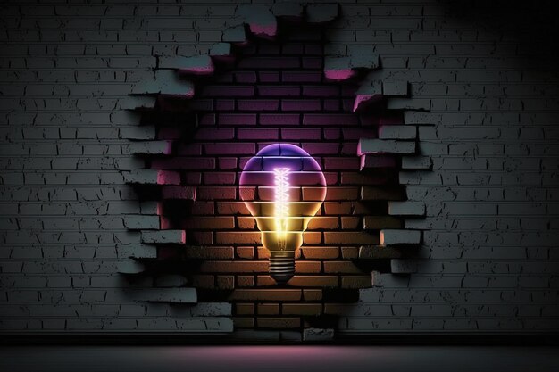 Colorful light bulb background with gradient bricks wall concept of creativity generative ai