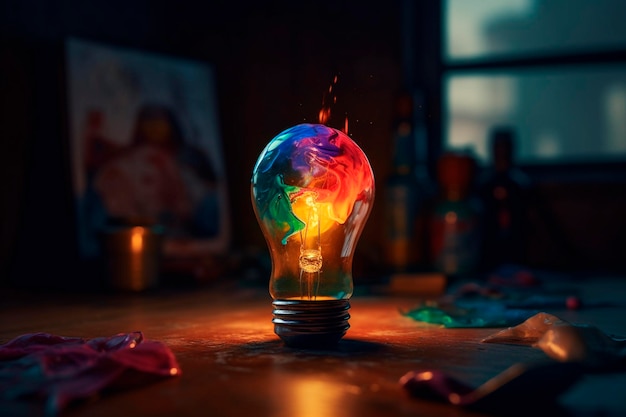 Colorful light bulb Generative AI