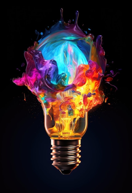 A colorful light bulb is being blown out and the word light is on a black background.