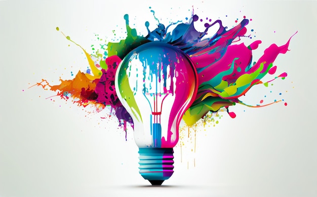 Colorful light bulb with splashes of paint on it Generative AI