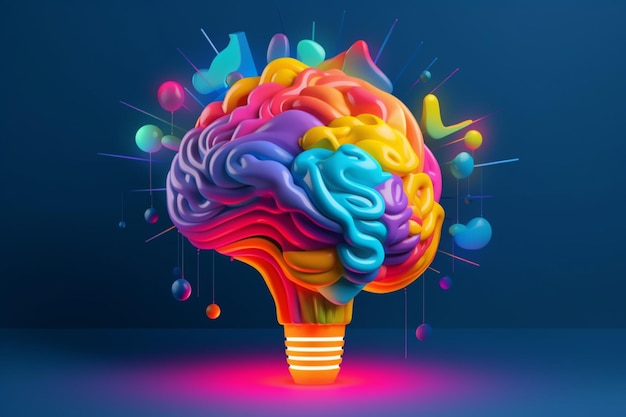 A colorful light bulb with the word brain on it