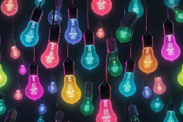 Photo colorful light bulbs generative ai