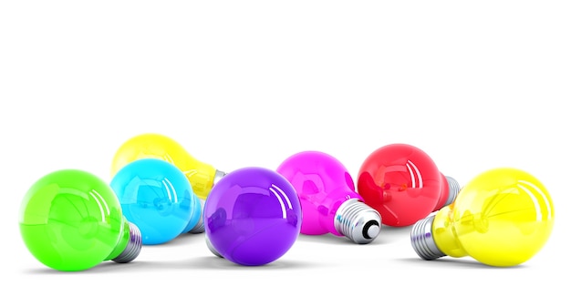 Colorful Light bulbs. Isolated. Contains clipping path