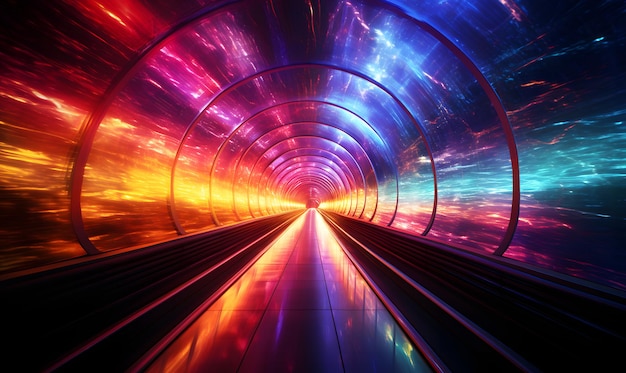 Colorful light exposure in a tunnel