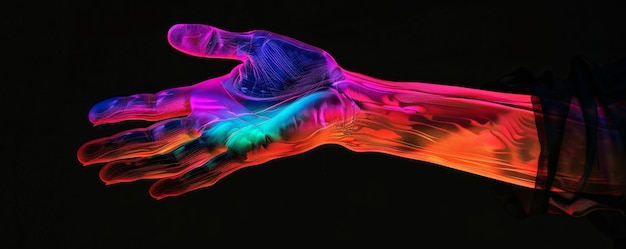 Photo colorful light painting of a human hand