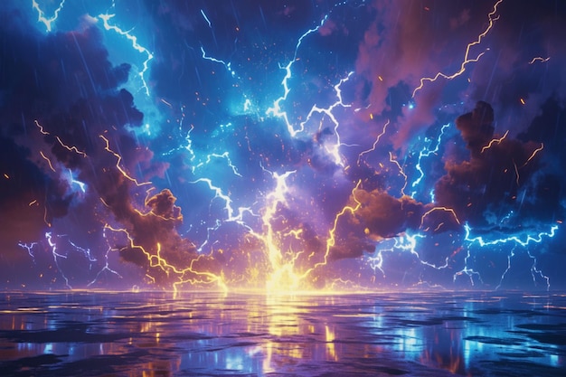 Colorful lightning strike depicted in dynamic 3D rendering