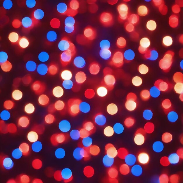 Colorful lights on red background holiday bokeh abstract christmas blur blue and white light