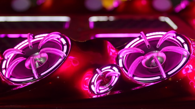 Colorful lights of stereo and speakers decorative on car 