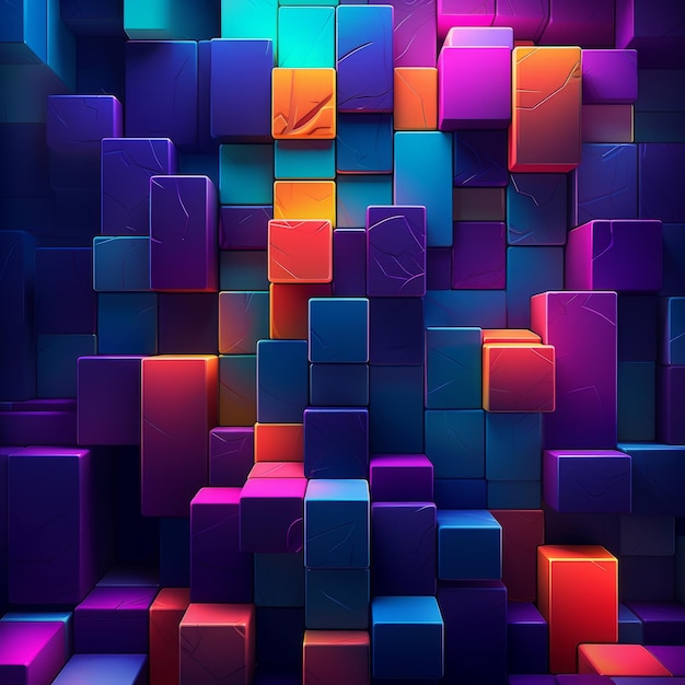 Colorful lightup boxes stacked against a purple background