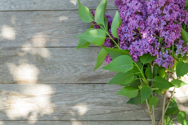 Colorful lilac flowers on garden table