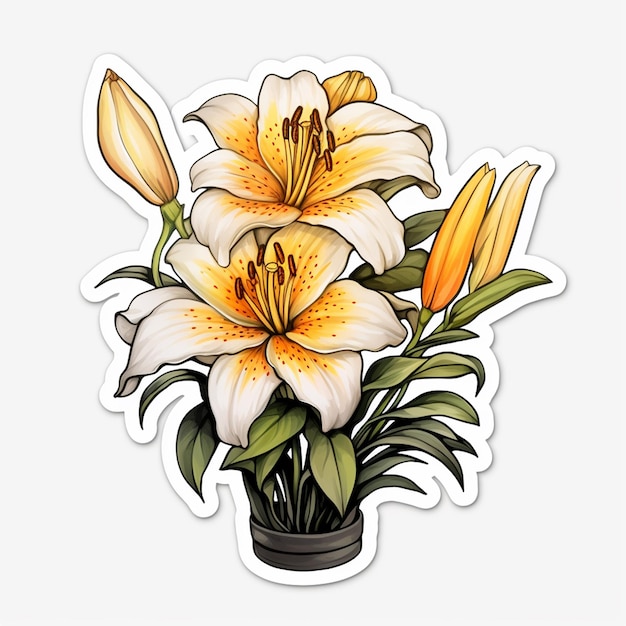 colorful lilies watercolor illustration white background sticker 7