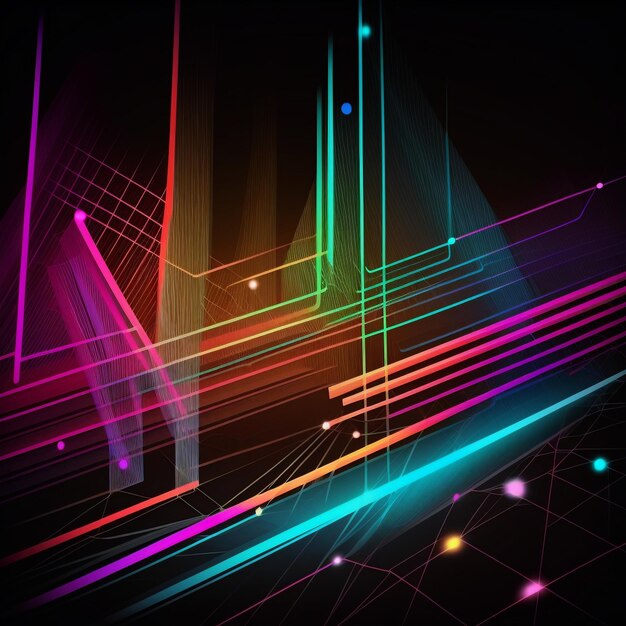 Colorful lineer geometric lines over dark background abstract technology design