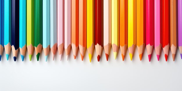 A colorful lineup of sharpened pencils scattered with shavings