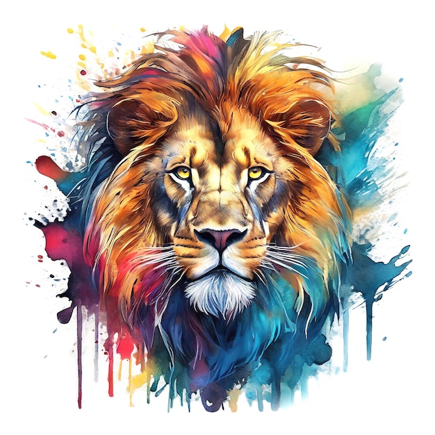 Цветная голова льва на чистом фоне для сублимационной печати дизайна футболки Clipart DTF DTG печать диких животных иллюстрация генеративный ИИ