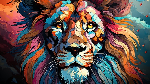 colorful lion head on pop art stylevector illustration