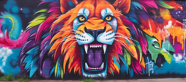 colorful lion head wall street artwork