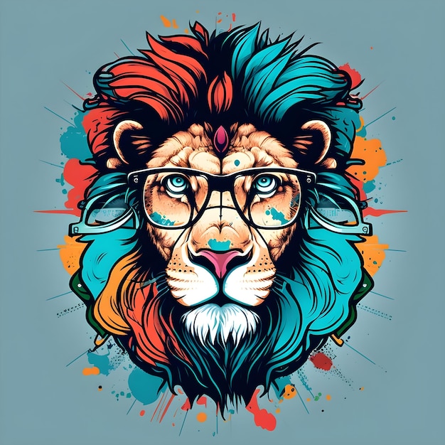 Colorful lion illustration pop art style