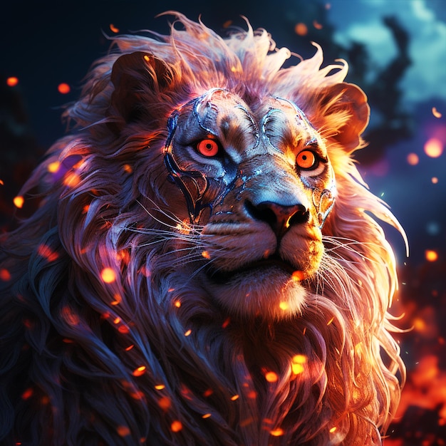 Colorful lion in space