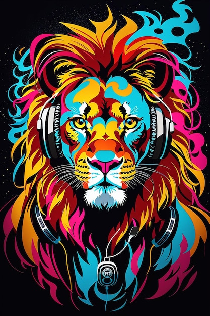 Colorful lion sticker for t shirt design