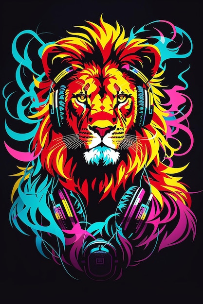 Цветная наклейка с львом для дизайна футболки