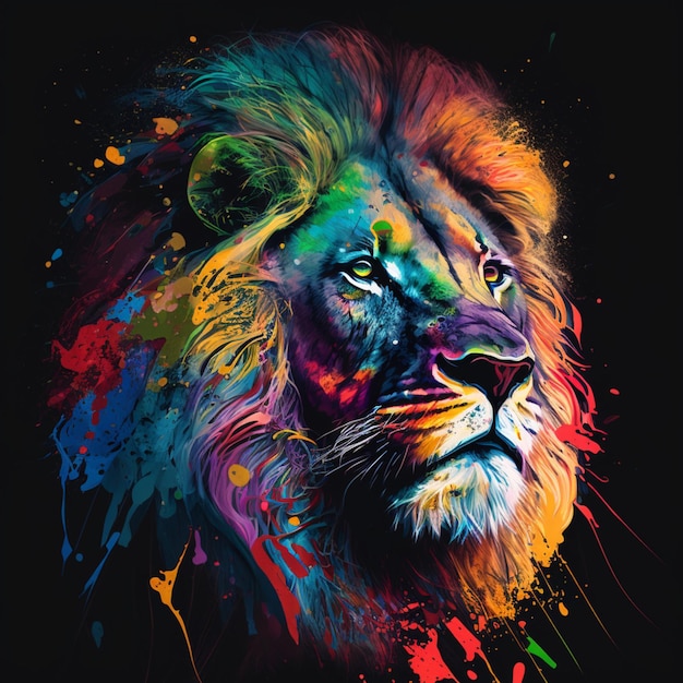 A colorful lion with a black background and a black background.