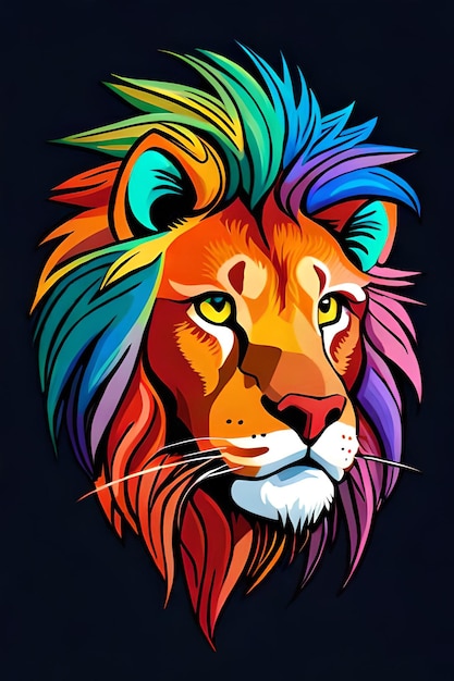 A colorful lion with a black background.