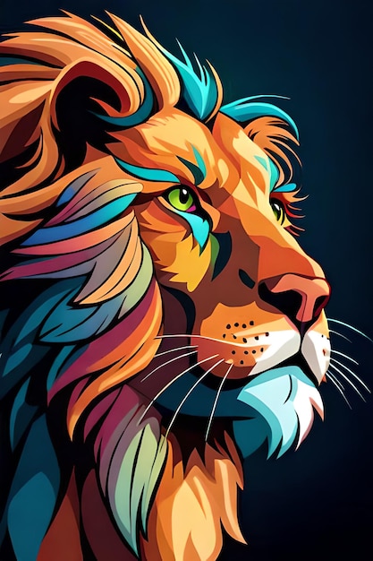 A colorful lion with a black background