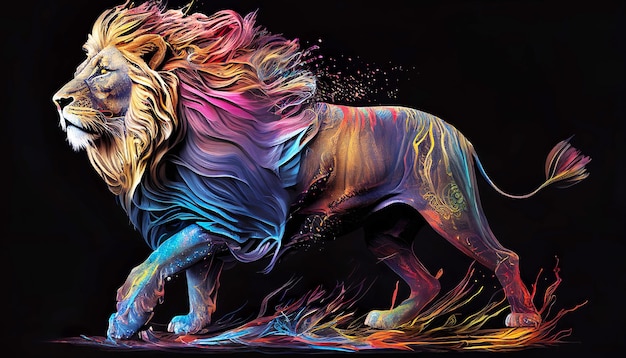 A colorful lion with a black background