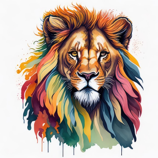 A colorful lion with a mane and a rainbow mane.