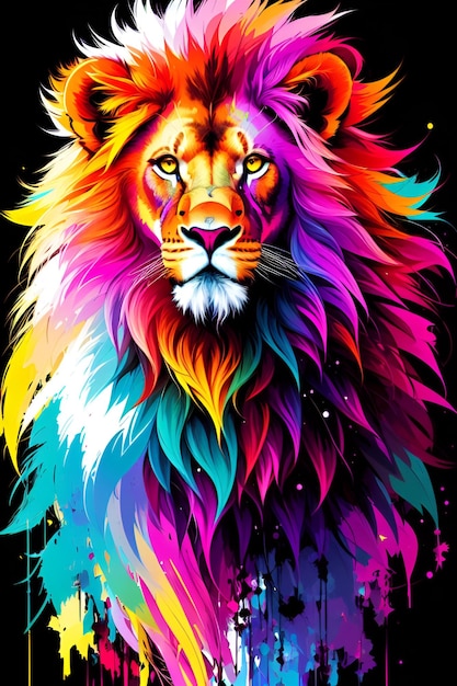 A colorful lion with a mane