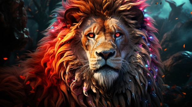 Premium AI Image | A colorful lion with a rainbow